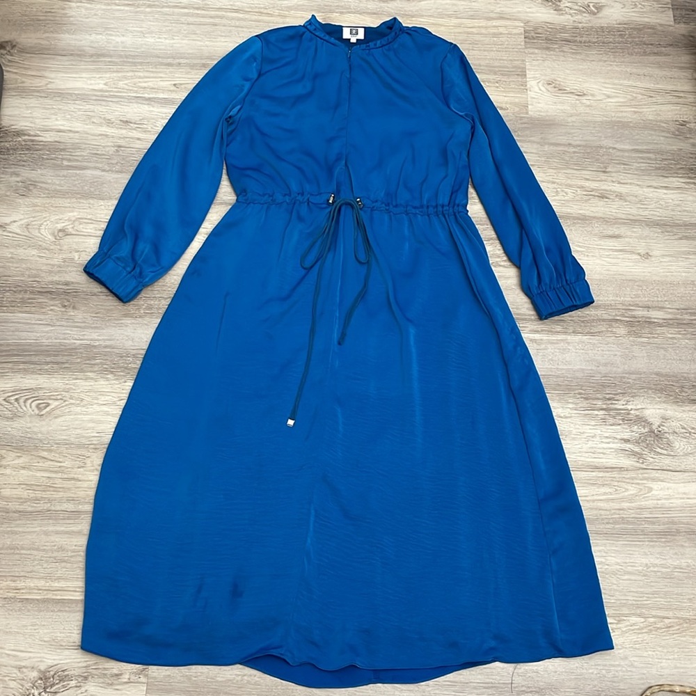ENVI Blue Silky Elastic Drawstring Waist Long Sleeve Midi Dress Size Small - Picture 5 of 15